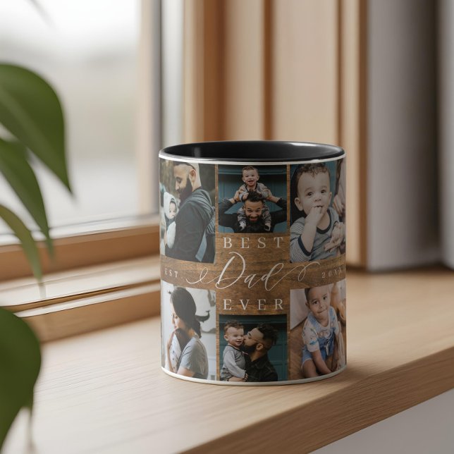 Bester Vater je Holzkornfoto Collage Keepake Tasse (Best Dad Ever Woodgrain Photo Collage Keepsake Mug)