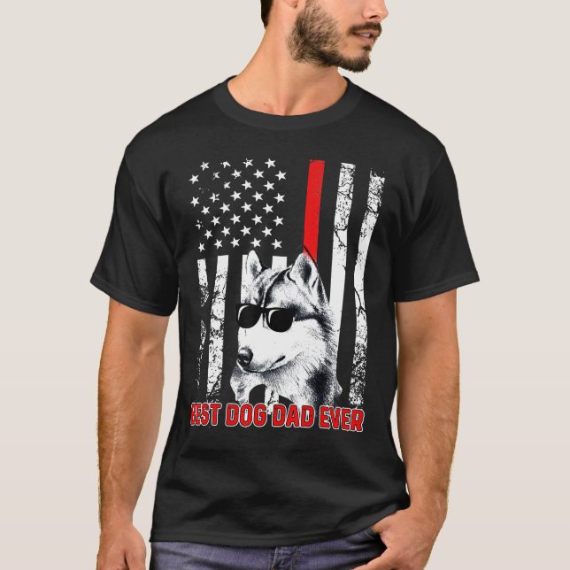 Bester Vater je Husky Dog Vater USA Flag Patriotic T-Shirt (Vorderseite)