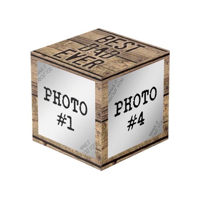 Bester Vater je in rustikalen Wood-Gerahmten Fotos Würfel (Vorderseite Schrägansicht)