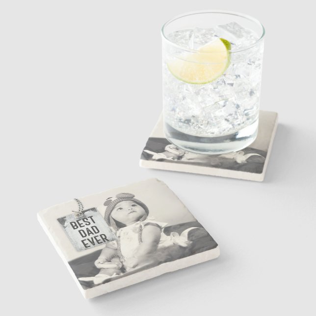 Bester Vater je individuelles Foto Vatertag Steinuntersetzer (Seitenansicht)