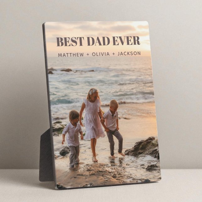 Bester Vater je Kind Foto Namen Modernes Personali Fotoplatte (Modern Kids Photo Names Personalized Best Dad Ever Plaque)