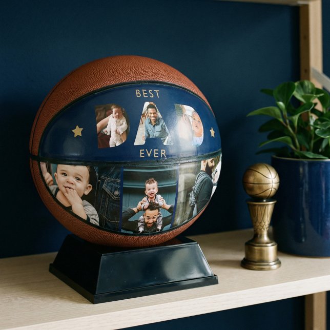 Bester VATER je mehrere Foto Collage Navy Keepake Basketball (Best Dad Ever Personalized Photo Collage Keepsake Basketball)