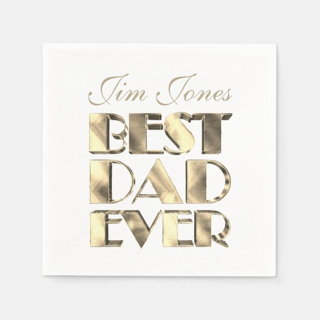 Bester Vater je mit Name Gold und Weiß Elegant Serviette (Vorderseite)