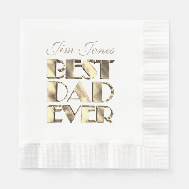 Bester Vater je mit Name Gold und Weiß Elegant Serviette (Vorderseite)