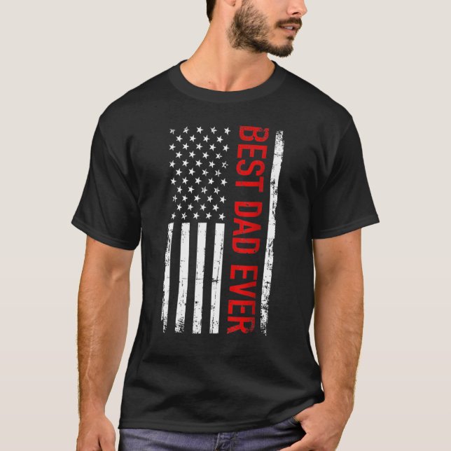 Bester Vater je mit US-amerikanischer Fahne für Va T-Shirt (Vorderseite)