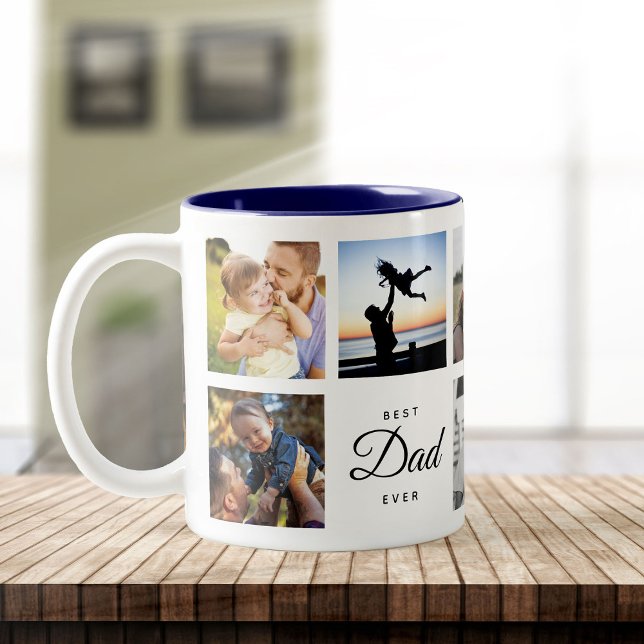 Bester Vater je Moderne, trendige Familienfotosamm Zweifarbige Tasse (Von Creator hochgeladen)