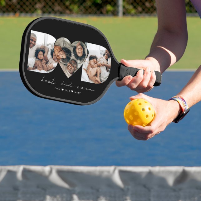 Bester Vater je Modernes Foto Collage Geschenk für Pickleball Schläger (InSitu)