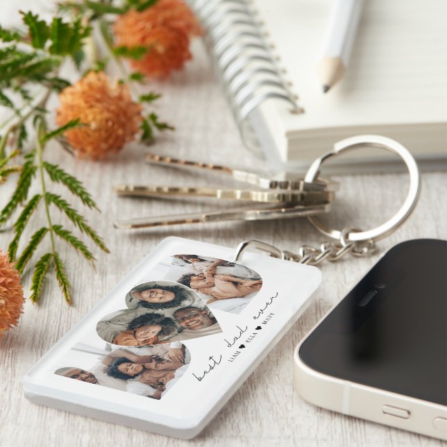 Bester Vater je Modernes Foto Collage Geschenk für Schlüsselanhänger (Vorderseite rechts)