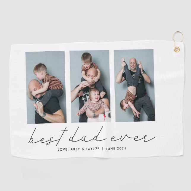 Bester Vater je Modernes Multi-Foto Golfhandtuch (Horizontal)