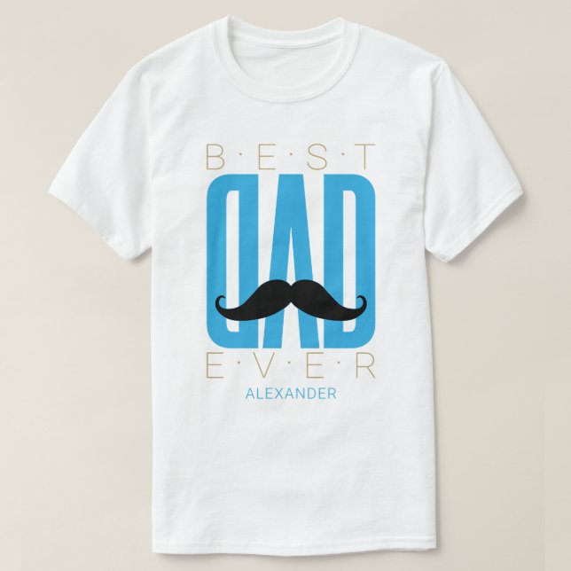 Bester Vater je Mustache Blue Black Gold Individue T-Shirt (Design vorne)