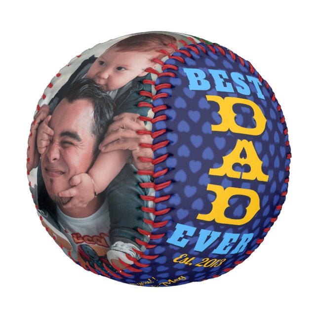 Bester VATER je Navy Blue Hearts FotoCollage Baseball (Schrägansicht)