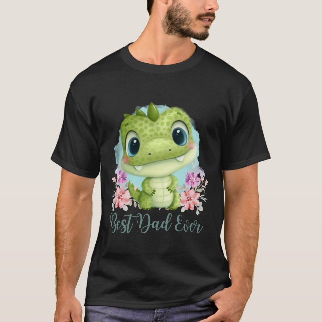 Bester Vater je Niedlicher grüner Dinosaurier Them T-Shirt (Vorderseite)