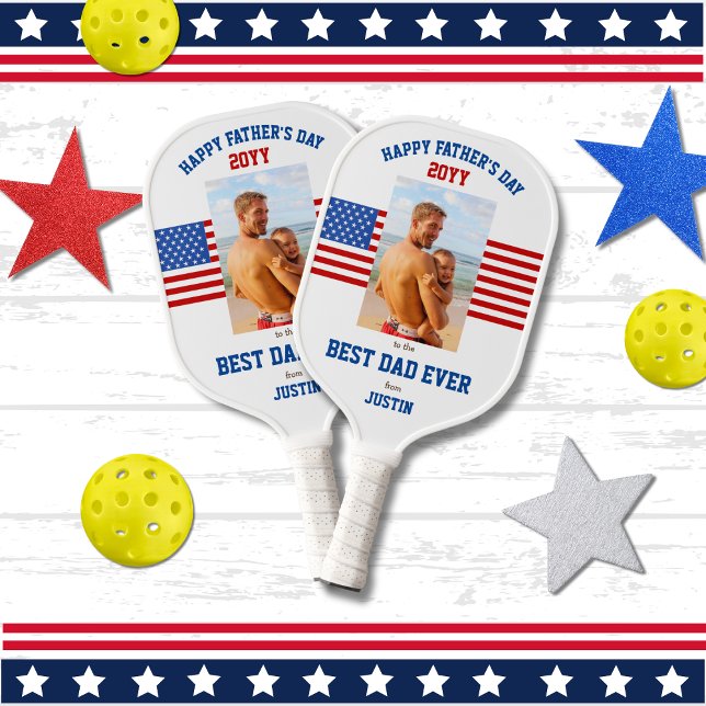 Bester Vater je Patriotic Red White Blue Foto Pickleball Schläger (Von Creator hochgeladen)