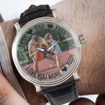 Bester Vater je Personalisiert Foto Beobachten Armbanduhr<br><div class="desc">Personalisierte Foto-Uhr - perfekt für Papa - aber Sie sind willkommen, den Text nach Ihren Wünschen anzupassen. Laden Sie Ihr Lieblings-Foto hoch und es wird als Basis für die Typografie mit einem halb-opak Rahmen-Overlay angezeigt. Der Wortlaut liest derzeit "Bester Vater, in dem man regle... Liebe, die man mehr findet", die...</div>