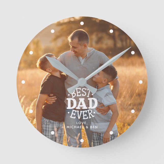 "Bester Vater je" Personalisiertes Foto Runde Wanduhr (Vorderseite)