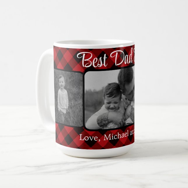 Bester Vater je personalisiertes Kariertes Muster Kaffeetasse (Vorderseite Links)