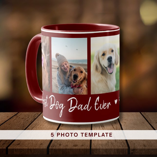 Bester Vater je Pet 5 Foto Collage Maroon Tasse (Best Dog Dad Ever Pet 5 Photo Collage Maroon Mug)