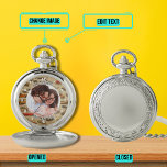 Bester Vater je Portrait mit Vintage Car Backgroun Taschenuhr<br><div class="desc">Geben Sie ein Geschenk,  das es jemandem ermöglicht,  an die Lieben erinnert zu werden,  jedes Mal,  wenn sie die Zeit,  die Sie den Text,  das Foto und den Hintergrund bearbeiten können,  Karo. Dieses Design hat ein analoges Zifferblatt-Design mit einem Vintage-Autohintergrund.</div>