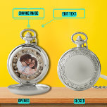 Bester Vater je Portrait Vintager Sport Hintergrun Taschenuhr<br><div class="desc">Geben Sie ein Geschenk,  das es jemandem ermöglicht,  an die Lieben erinnert zu werden,  jedes Mal,  wenn sie die Zeit,  die Sie den Text,  das Foto und den Hintergrund bearbeiten können,  Karo. Dieses Design hat ein analoges Zifferblatt-Design mit einem Vintagen sportlichen Hintergrund.</div>