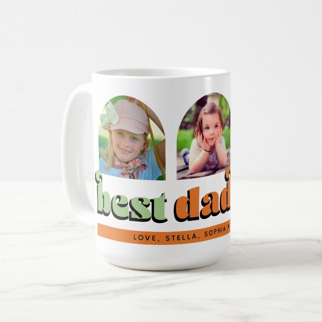 Bester Vater je Retro Text 3 Fotos Kaffeetasse (Vorderseite Links)