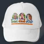 Bester Vater je Retro Text 3 Fotos Truckerkappe<br><div class="desc">Ein perfektes Geschenk für Papa! Das Design besteht aus drei gewölbten Fotos mit dem Retrotext "bester Papa je". Personalisieren Sie die Namen der Kinder.</div>