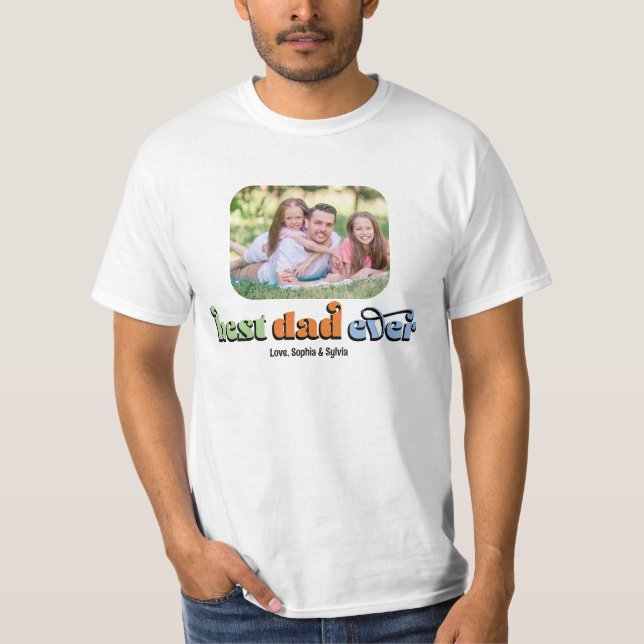 Bester Vater je Retro-Text-Foto T-Shirt (Vorderseite)