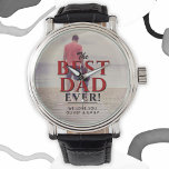 Bester Vater je Rote Typografie Vatertag Foto Armbanduhr<br><div class="desc">Der beste Vater je Rote Typografie Vatertag Foto Watch. Das Design hat ein volles Foto. Moderne Typografie in Schwarz und Rot überlagert das Foto. Personalisieren Sie Ihre Namen und fügen Sie Ihr Foto hinzu. Großartiges Geschenk für einen Vater oder Großvater zum Vatertag,  Geburtstag oder Weihnachten.</div>