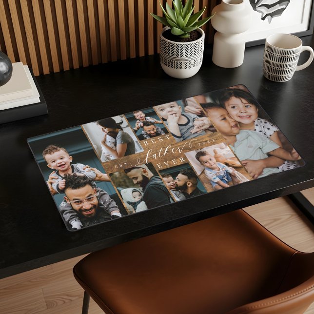 Bester Vater je rustikale Holzkörnerkollektion Schreibtischunterlage (Best Father Ever Rustic Woodgrain Photo Collage Desk Mat)