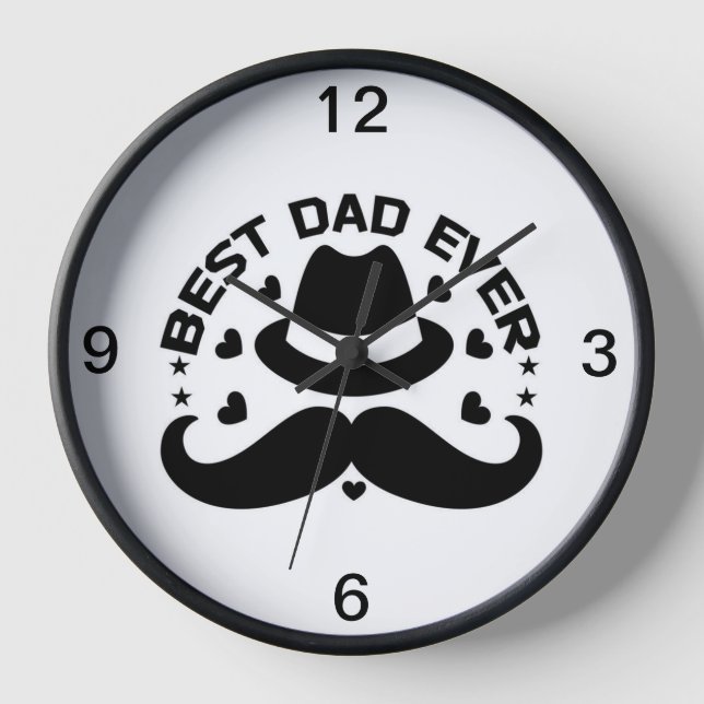 Bester Vater je Schwarz-weiß Hat Mustache Uhr (Vorderseite)
