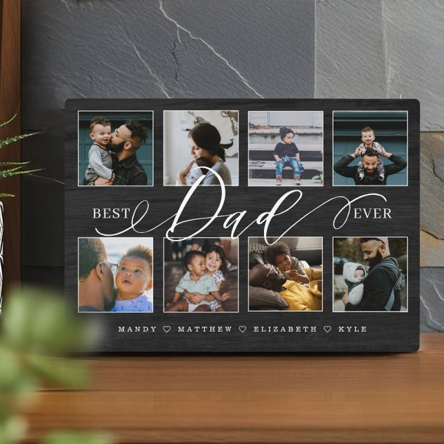 Bester Vater je Schwarzwurzel-FotoCollage Fotoplatte (Best Dad Ever Black Woodgrain Photo Collage Plaque)
