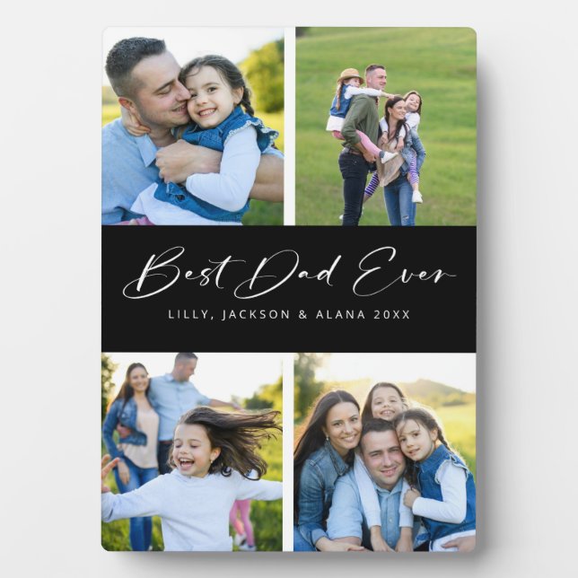 Bester Vater je Script Black 4 Foto Collage Plaque Fotoplatte (Vorderseite)