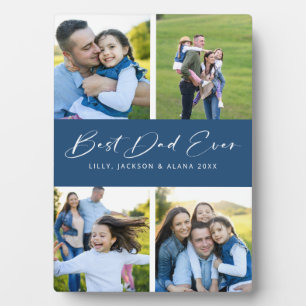 Bester Vater je Script Blue 4 Foto Collage Plaque Fotoplatte