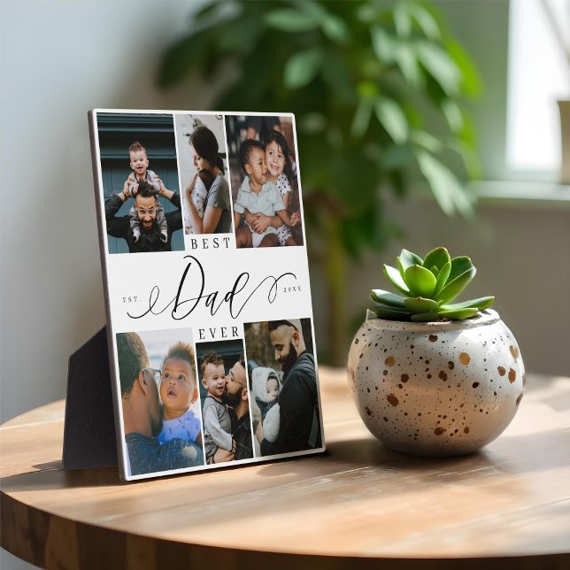 Bester Vater je Script Vatertag 6 FotoCollage Fotoplatte (Best Dad Ever Script Father's Day 6 Photo Collage Plaque)