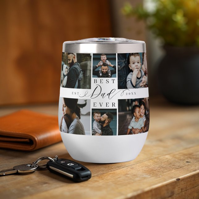 Bester Vater je Script Vatertag FotoCollage (Best Dad Ever Script Father's Day Photo Collage Thermal Wine Tumbler)