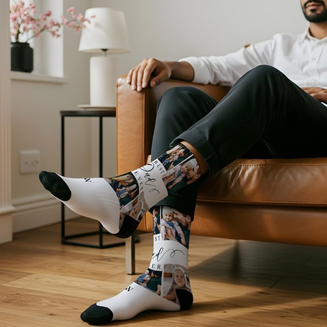 Bester Vater je Script Vatertag FotoCollage Socken (Best Dad Ever Script Father's Day Photo Collage Socks)