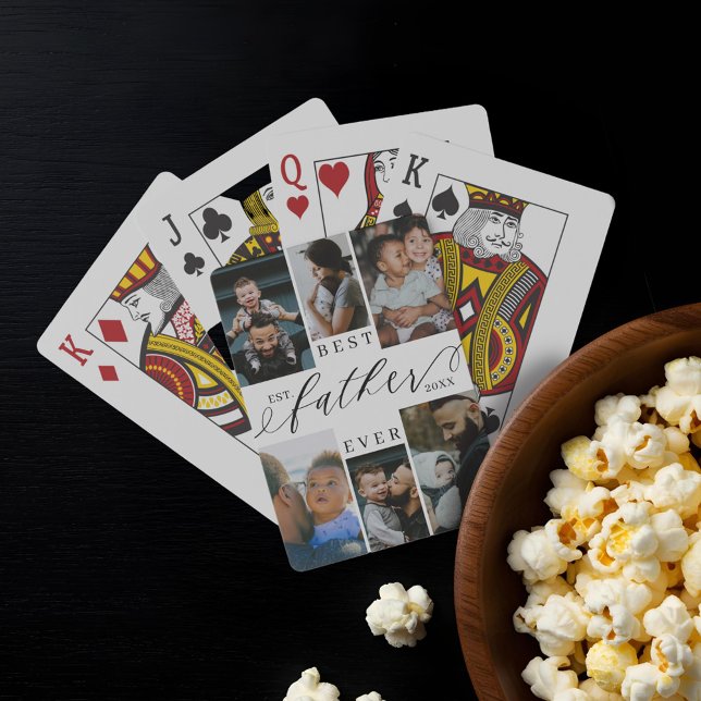 Bester Vater je Script Vatertag FotoCollage Spielkarten (Best Father Ever Script Father's Day Photo Collage Poker Cards)