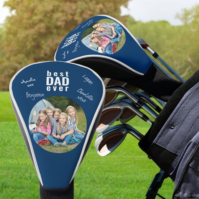Bester Vater je signiertes Foto Blau Personalisier Golf Headcover (Von Creator hochgeladen)