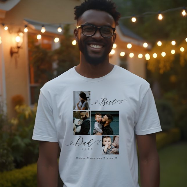 Bester Vater je Skript | Familiäres Foto Tri-Blend Shirt (Best Dad Ever Script | Family Photo Keepsake Tri-Blend Shirt)