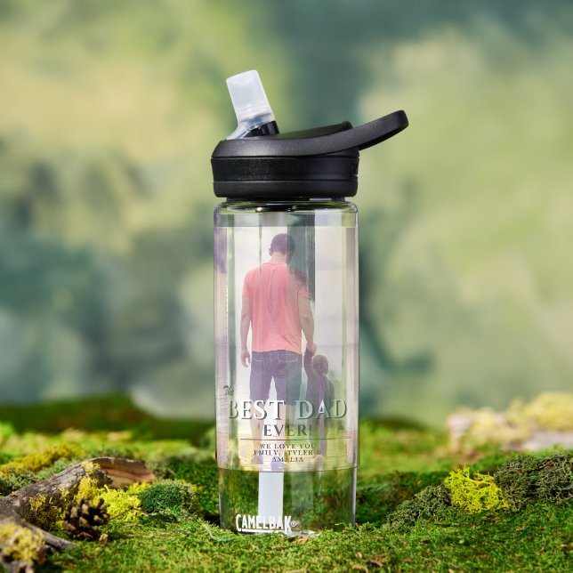 Bester Vater je Typografie Vater Volles Foto Trinkflasche (Außenbereich)