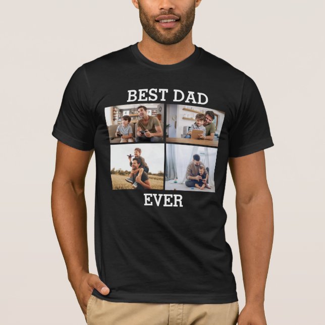 Bester Vater je Vater Daddy Foto Collage Bild T-Shirt (Vorderseite)
