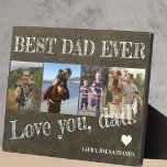 Bester Vater je Vatertag 4 Foto Collage Plaque Fotoplatte<br><div class="desc">BEST VATER EVER fett weiß Typografie auf dunkelgrünen Militärchalkboard Happy Vatertag personalisierte Plakette mit Ihren 4 Fotos,  Ihrem Text und Ihrer Unterschrift.</div>