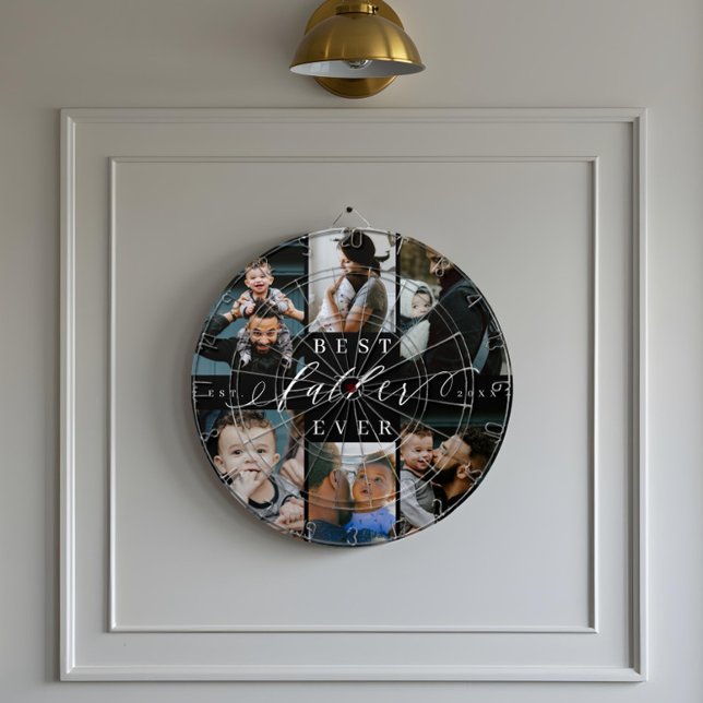 Bester Vater je | Vatertag 6 FotoCollage Dartscheibe (Best Father Ever | Father's Day 6 Photo Collage Dart Board)