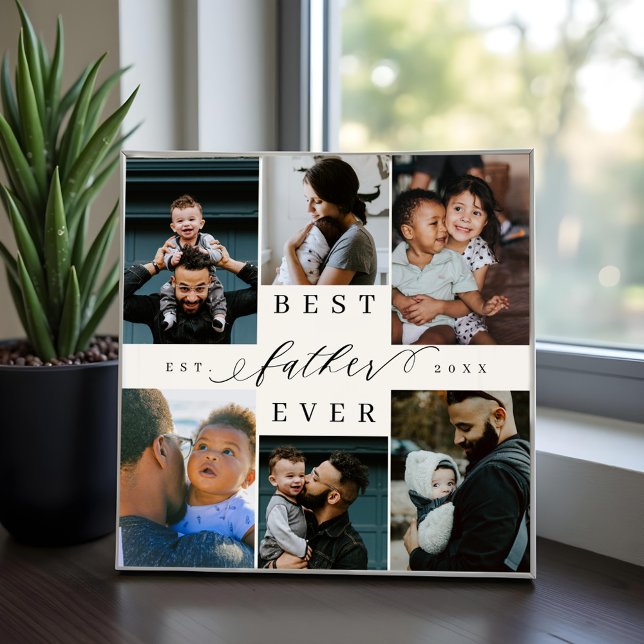Bester Vater je | Vatertag 6 FotoCollage Fotoplatte (Best Father Ever | Father's Day 6 Photo Collage Plaque)