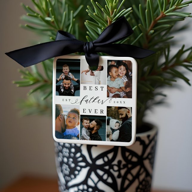 Bester Vater je | Vatertag 6 FotoCollage Keramikornament (Best Father Ever | Father's Day 6 Photo Collage Ceramic Ornament)