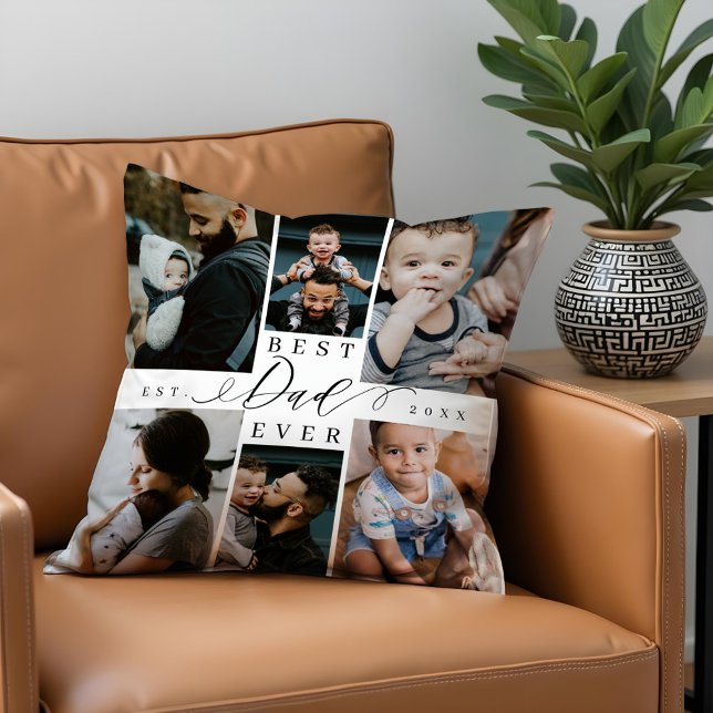 Bester Vater je | Vatertag 8 FotoCollage Kissen (Best Dad Ever | Father's Day 8 Photo Collage Throw Pillow)
