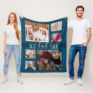 Bester Vater je Vatertag Multi-Foto Blau Fleecedecke