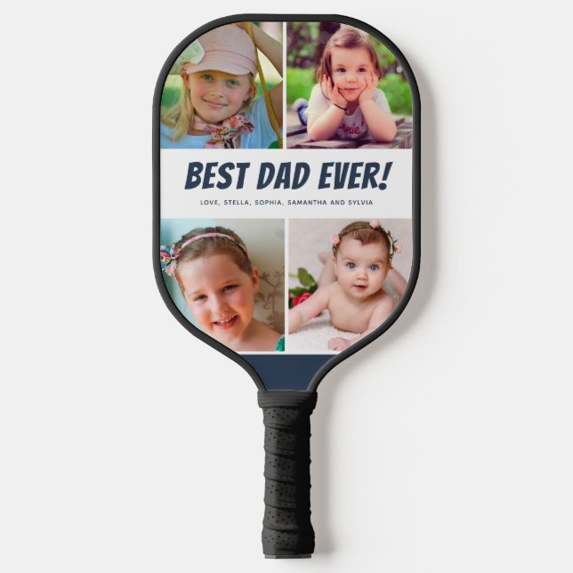 Bester Vater je vier Fotos Navy Blue Pickleball Schläger (Vorderseite)