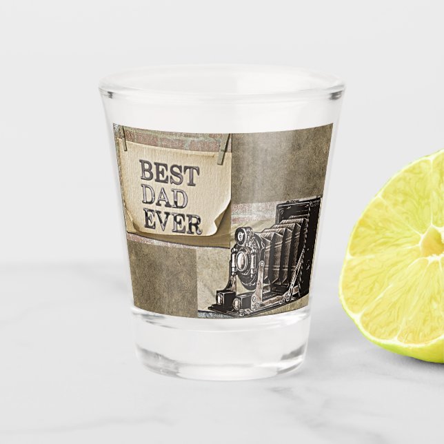 Bester Vater je Vintag Camera Vatertag Antike Schnapsglas (Vorderseite)