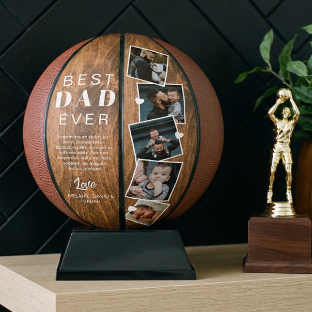 Bester Vater je Waldkornvätertag Fotomaterial Coll Basketball (Best Dad Ever Woodgrain Fathers Day Photo Collage Basketball)