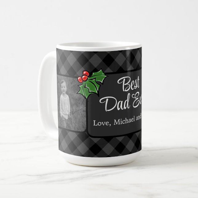 Bester Vater je Weihnachten klassisch grau Kariert Kaffeetasse (Vorderseite Links)